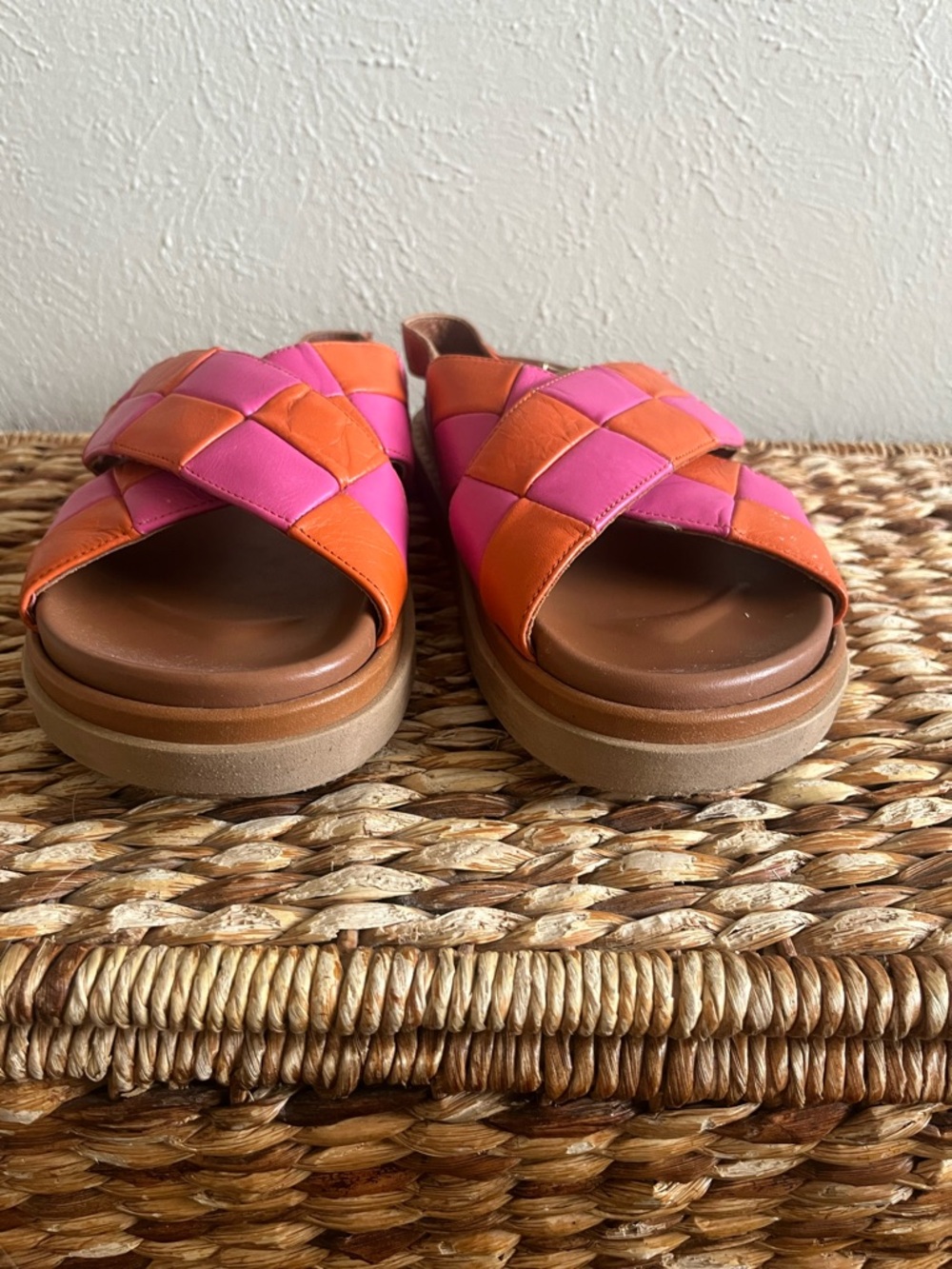 ALOHAS marshmallow scacchi leather sandals pomelo orange magenta woven 38 7.5 8 - Picture 7 of 9